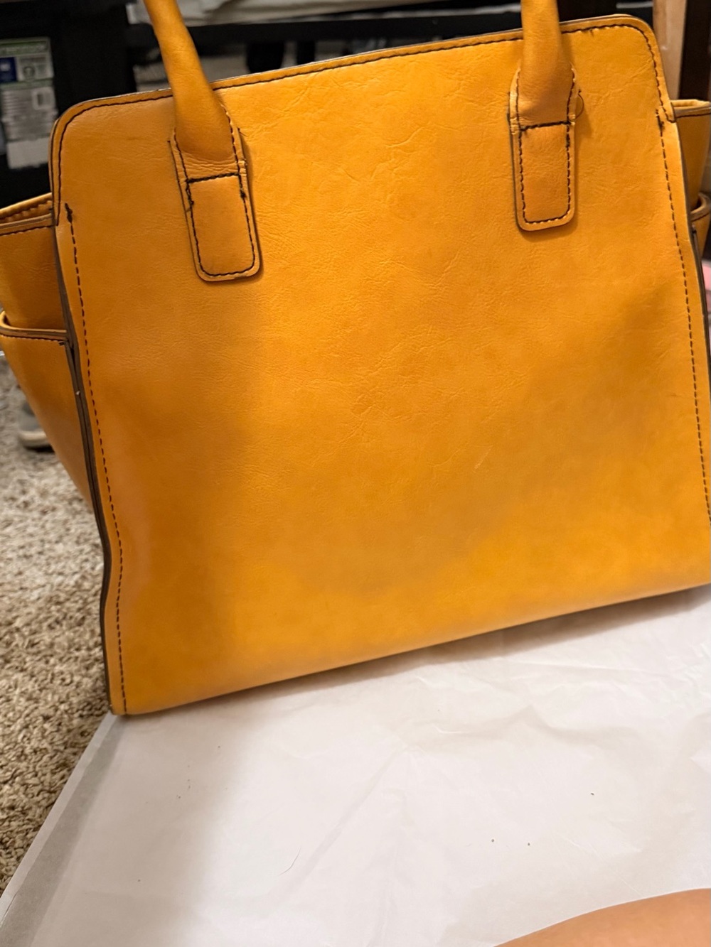 London Fog Large Mustard Yellow Structured Shoulder Tote - Picture 2 of 9